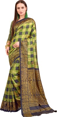 Ratnavati Checkered Bollywood Silk Blend, Art Silk Saree(Green)