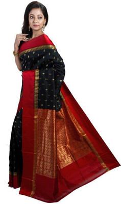 AAHELEE Self Design Garad Tussar Silk Saree(Red, Black)
