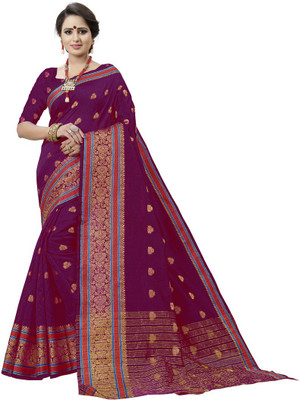 manvaa Embellished Dharmavaram Cotton Silk Saree(Magenta)