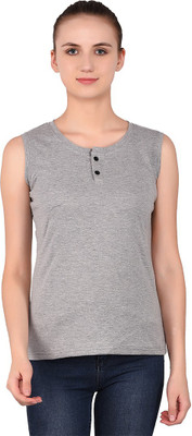tfurnish Self Design Women Henley Neck Grey T-Shirt