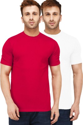 New Trends Collection Solid Men Round Neck Red, White T-Shirt