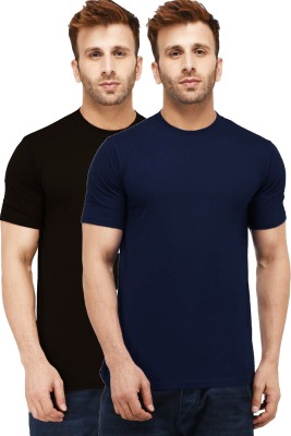 Kroptee Solid Men Round Neck Dark Blue, Black T-Shirt