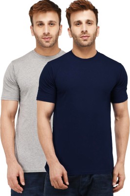 New Trends Collection Solid Men Round Neck Dark Blue, Grey T-Shirt