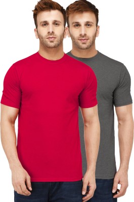 Kroptee Solid Men Round Neck Red, Grey T-Shirt