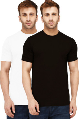 New Trends Collection Solid Men Round Neck White, Black T-Shirt