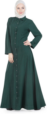 Momin Libas Polyester Solid Abaya(Green)