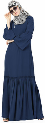 Momin Libas Polyester Solid Abaya(Blue)