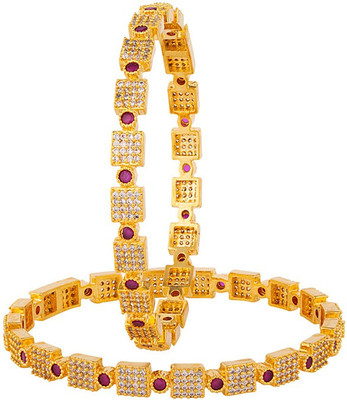 Voylla Brass Ruby Gold-plated Bangle(Pack of 2)