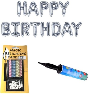 Utkarsh Set Of Silver Happy Birthday 3D Foil Balloon With Magic Candle