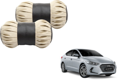 MOCKHE Beige, Black Cotton, Leatherite Car Pillow Cushion for Hyundai(Round, Pack of 2)