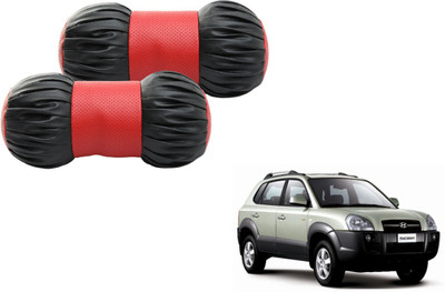 MOCKHE Black, Red Cotton, Leatherite Car Pillow Cushion for Hyundai(Round, Pack of 2)
