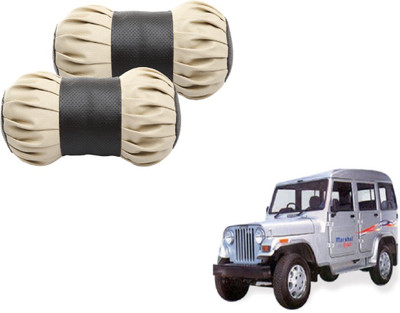 MOCKHE Beige, Black Cotton, Leatherite Car Pillow Cushion for Mahindra(Round, Pack of 2)