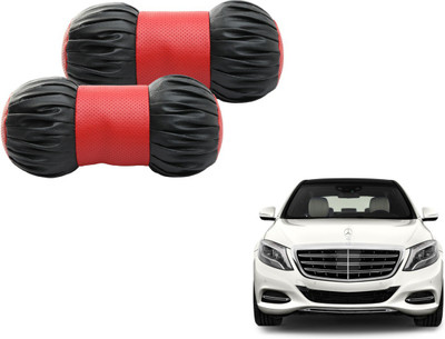 MOCKHE Black, Red Cotton, Leatherite Car Pillow Cushion for Mercedes Benz(Round, Pack of 2)