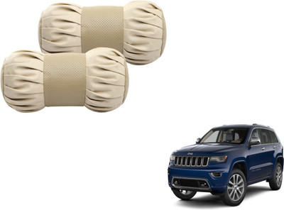 MOCKHE Beige Cotton, Leatherite Car Pillow Cushion for Universal For Car(Round, Pack of 2)