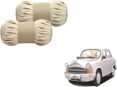 MOCKHE Beige Cotton, Leatherite Car Pillow Cushion for HM(Round, Pack of 2)