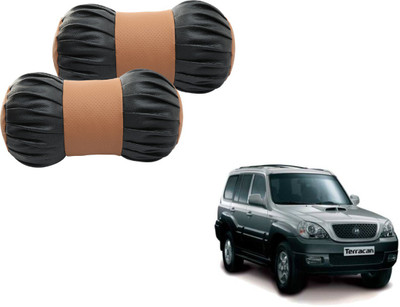 MOCKHE Black, Brown Cotton, Leatherite Car Pillow Cushion for Hyundai(Round, Pack of 2)