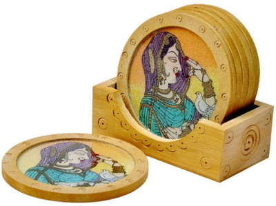 Gaura Art & Crafts Oval Reversible Wood Coaster Set(Pack of 6)