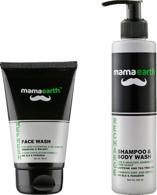 Mamaearth Men's Refresh Oil Control Facewash with Charcoal & Recharge Energizing Shampoo and Bodywash  (2 Items in the set)