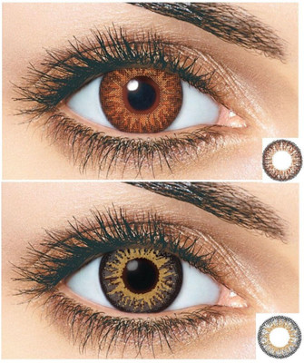 

ORNATE Grey & Brown Colored Contact Lens 2 Pair with case (0 Power) Monthly(0, Colored Contact Lenses, Pack of 3)