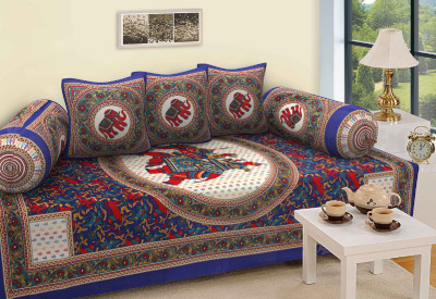 Texstylers Cotton Animal Diwan Set(Blue)