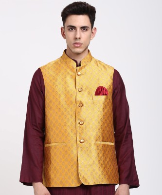 Hangup Sleeveless Woven Design Men Nehru  Jacket