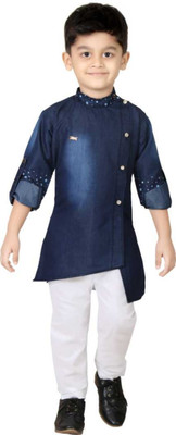 Kashvi Boys Festive & Party Kurta and Pyjama Set(Dark Blue Pack of 1)