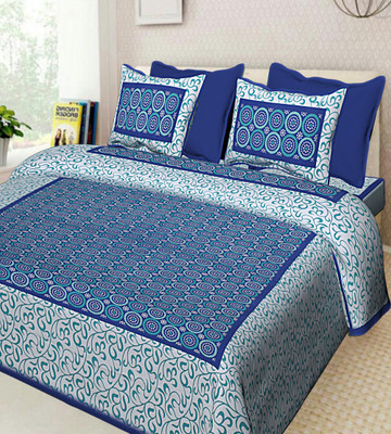 Rangun 120 TC Cotton Double Printed Flat Bedsheet(Pack of 1, Blue)