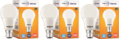 Wipro 10 W Standard B22 LED Bulb(White, Pack of 3)