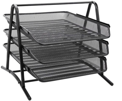 kangara 3 Compartments Metal Document Tray or Office File Rack(Black)
