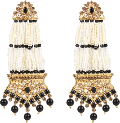 I Jewels Gold Plated Stone Studded & Pearl Earrings Pearl Alloy Drops & Danglers