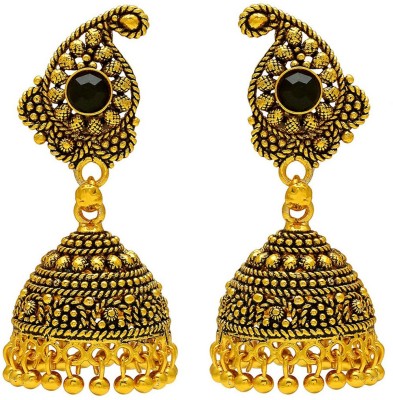 MissMister Gold Finish Antique Handmade Ethnic Drop Jhumki Earrings For Women Cubic Zirconia Brass Jhumki Earring