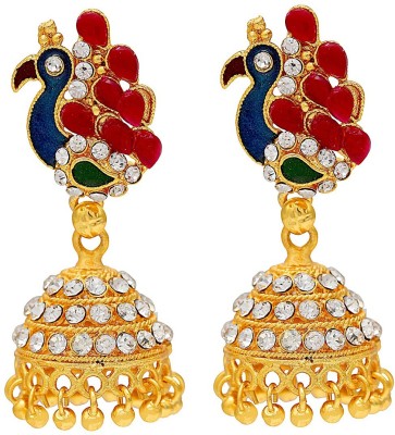 MissMister Gold Finish C/Z Drop Meenakari Peacock Fashion Jhumki For Women Cubic Zirconia Brass Jhumki Earring
