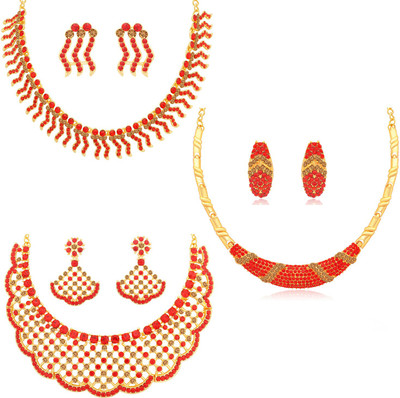 Sukkhi Alloy Gold-plated Brown, Red Jewellery Set(Pack of 1)