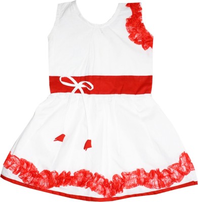 Anush Collections Girls Midi/Knee Length Casual Dress(White, Sleeveless)