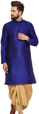Larwa Men Self Design Straight Kurta(Blue)