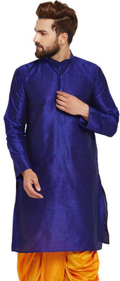 Larwa Men Self Design Straight Kurta(Blue)