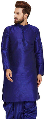 Larwa Men Self Design Straight Kurta(Blue)