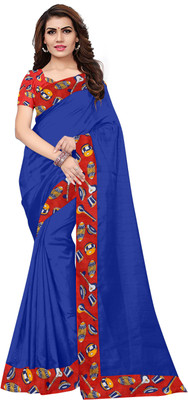 Divastri Solid/Plain Daily Wear Silk Blend Saree(Dark Blue)