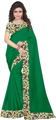 Divastri Solid/Plain Daily Wear Silk Blend Saree(Green)