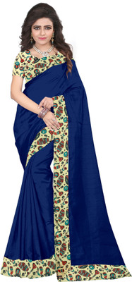 Divastri Solid/Plain Daily Wear Silk Blend Saree(Blue)