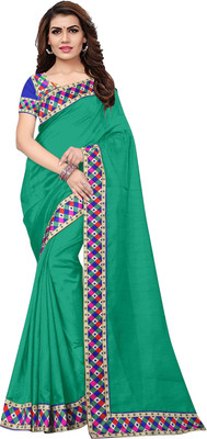 Divastri Solid/Plain Bollywood Silk Blend Saree(Green)