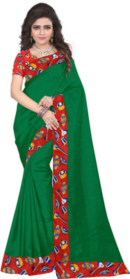 Divastri Solid/Plain Bollywood Silk Blend Saree(Green)