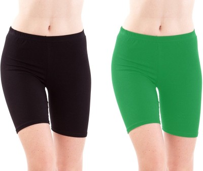 FeelBlue Solid Women Green, Black Regular Shorts