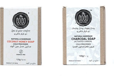 THE COCO FACTORY NATURAL & HANDMADE COCONUT HONEY SOAP & CHARCOAL SOAP(2 x 125 g)