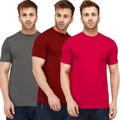 New Trends Collection Self Design, Solid Men Round Neck Red, Maroon, Grey T-Shirt