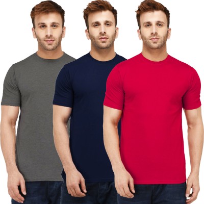 New Trends Collection Solid Men Round Neck Dark Blue, Red, Grey T-Shirt