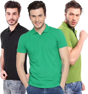 YUALIN CREATION Solid Men Polo Neck Light Green T-Shirt
