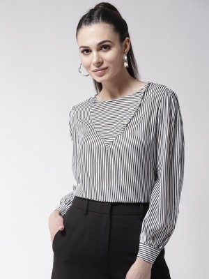 La Zoire Party Puff Sleeve Striped Women Black Top