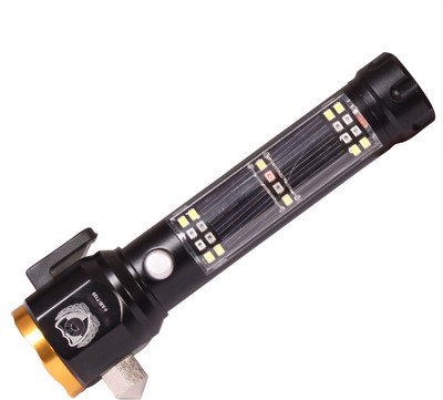 GOR Multi Utility 6 Modes USB Solar Power Bank Rechargeable 6.5â Torch(Black, 16.5 cm, Rechargeable)