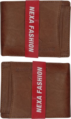 NEXA FASHION Men Casual Brown Genuine Leather Wallet(4 Card Slots, Pack of 2)